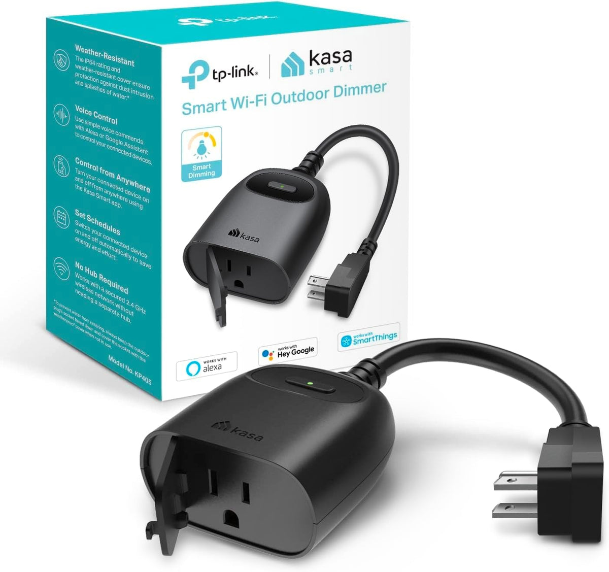 Kasa Smart-Outdoor Smart Dimmer Plug, IP64 Plug- in Dimmer for
