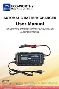 Eco-Worthy solar-5A & 10A 12V Smart Battery Charger with LCD Display for Lithium (LiFePO4) Batteries