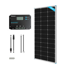 Cargar imagen en el visor de la galería, The Starter Kit will produce an average of 500Wh of electricity per day (Based on 5 hours of direct sunlight condition). The Cell Efficiency can reach 22%. The bypass diode can ensure the panel has an excellent performance in a low-light environment and the TPT back sheet dissipates excess heat to ensure smooth output performance.
