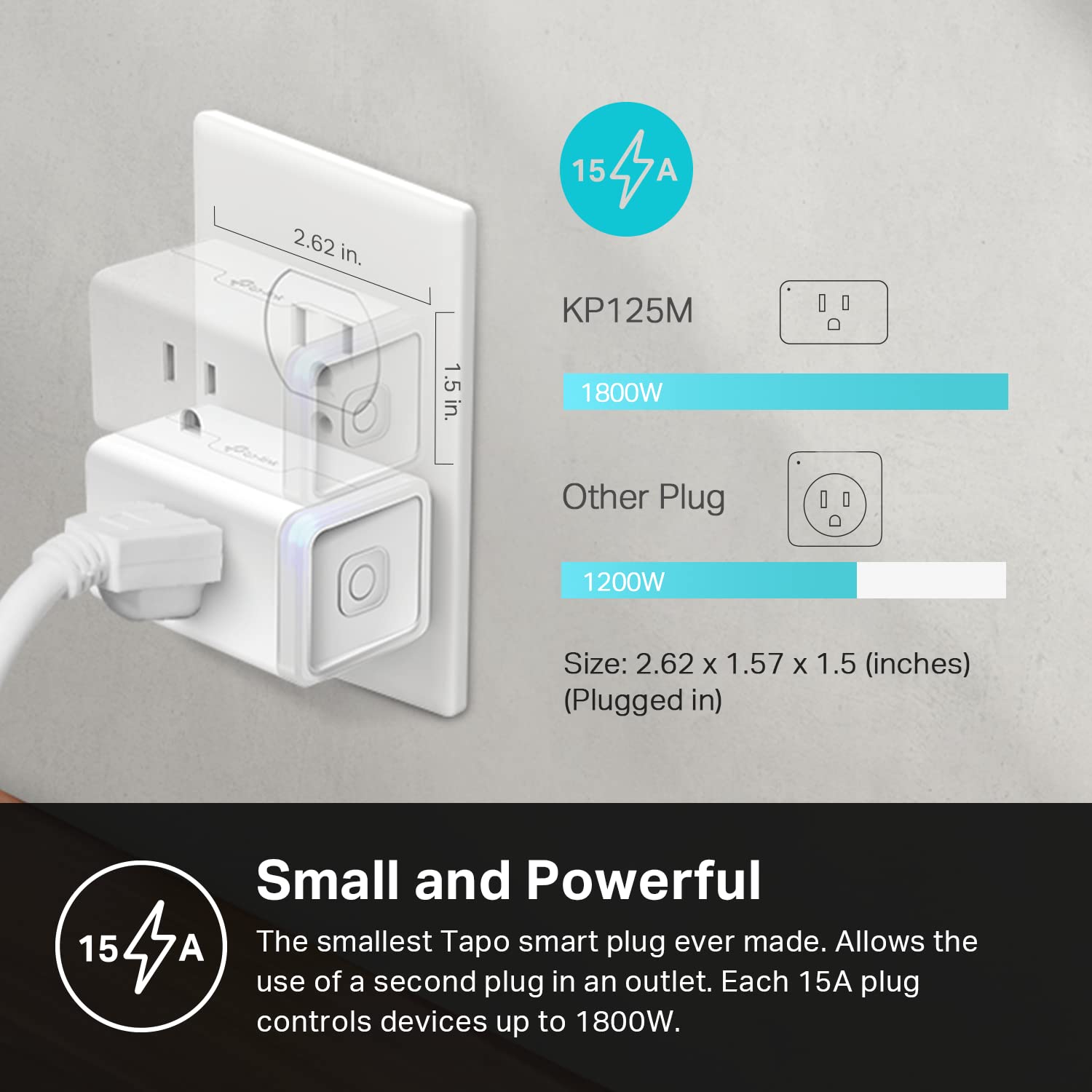 Kasa Matter Smart Plug w/ Energy Monitoring, Compact Design, 15A