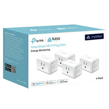 Load image into Gallery viewer, Kasa Matter Smart-Plug w/ Energy Monitoring, Compact Design, 15A/1800W Max, Super Easy Setup, Works with Apple Home, Alexa &amp; Google Home, UL Certified, 2.4G Wi-Fi Only, White, KP125M (4-Pack)
