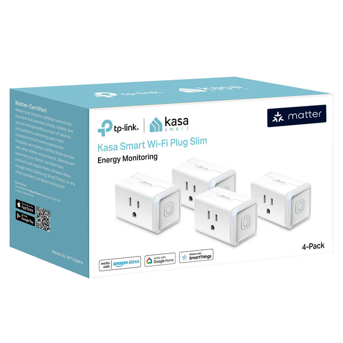 Kasa Matter Smart-Plug w/ Energy Monitoring, Compact Design, 15A/1800W Max, Super Easy Setup, Works with Apple Home, Alexa & Google Home, UL Certified, 2.4G Wi-Fi Only, White, KP125M (4-Pack)