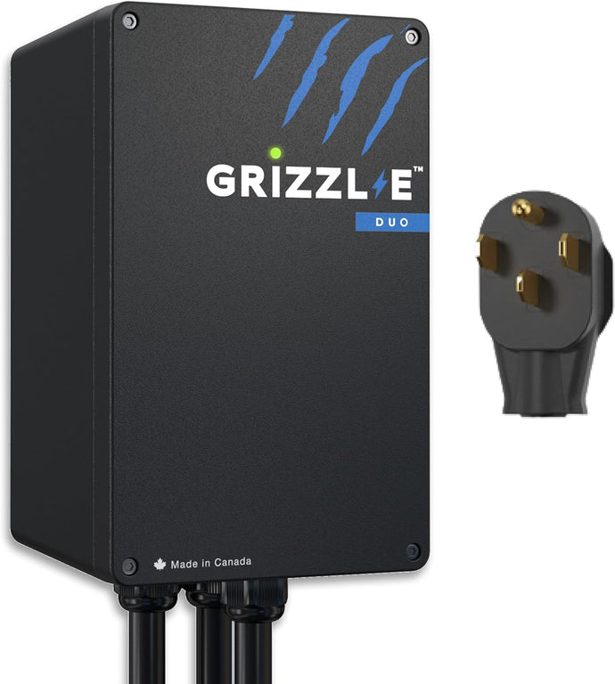 Grizzl-E Duo is a long-awaited dual-port EVSE designed to charge 2 electric cars at the same time. Comes with two J1772 24-ft premium charging cables.