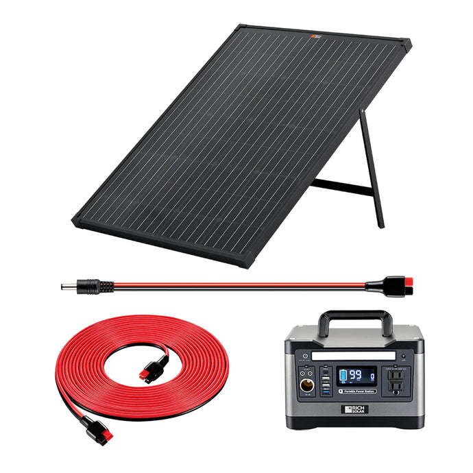 100 WATT PORTABLE SOLAR PANEL BLACK 20FT EXTENSION CABLE ADPATER FROM SOLAR PANEL TO GENEARTOR Capacity Lithium battery 50AH/540WH Continuous Power 500W