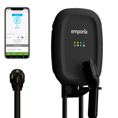 Emporia-EV charger (NACS) Tesla INTELLIGENT LOAD MANAGEMENT dynamically adjusts EV charge rate, allowing the sum of breakers to exceed the electrical panel's service rating, all while keeping your home's energy consumption within system limits.