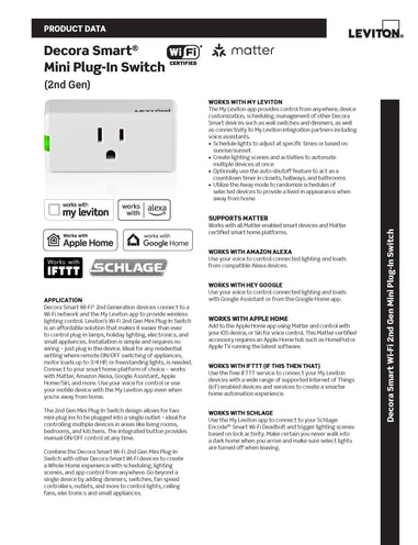 Leviton-Decora Smart Wi-Fi Mini Plug-In Switch (2nd Gen), D215P-2RW