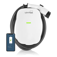 Cargar imagen en el visor de la galería, Leviton Level 2 Smart Electric Vehicle (EV) Charger with Wi-Fi, 48 Amp, 208/240 VAC, 11.6 kW Output, 18&#39; Cable, Hardwired Charging Station, EV48W EV Series Level 2 Electric Vehicle Charging Station, 48A, 208/240 VAC, 11.6kW Output, J1772 Charge Connector, 18&#39; Cord, Includes Mounting Bracket and Pre-Attached Input Cable, Optional RFID Control, Wi-Fi Compatible (Wi-Fi Function 802.11 b/g/n
