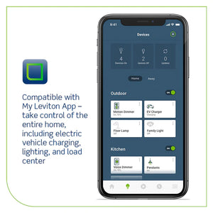 Leviton-Level 2 Smart Electric Vehicle (EV) Charger with Wi-Fi, 48 Amp, 208/240 VAC, 11.6 kW Output, 18' Cable, Hardwired Charging Station, EV48W