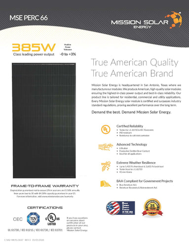 Mission Solar-Solar 380W Solar Panel 66 Cell MSE380SX5R