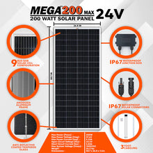 Cargar imagen en el visor de la galería, RichSolar-MEGA 200 Watt Monocrystalline Solar Panel, Best 24V Panel for RVs and Off-Grid
