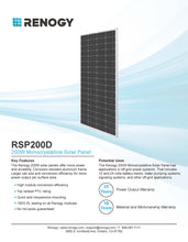 Cargar imagen en el visor de la galería, Renogy-200 Watt 12 Volt Monocrystalline Solar Panel
