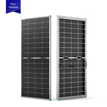 Cargar imagen en el visor de la galería, Renogy&#39;s latest innovative 220W bifacial solar panel is among the best solar panels for marine and RV applications, offering up to 30% higher energy output than traditional solar panels thanks to its bifacial design that captures sunlight from both sides. Featuring premium Grade A+ monocrystalline solar cells, PERC technology, half-cut cells, 10 busbars, and bypass diode network, this monocrystalline solar panel ensures high solar cell efficiency and solar panel output.
