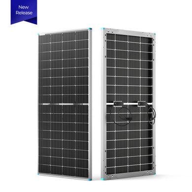 Renogy's latest innovative 220W bifacial solar panel is among the best solar panels for marine and RV applications, offering up to 30% higher energy output than traditional solar panels thanks to its bifacial design that captures sunlight from both sides. Featuring premium Grade A+ monocrystalline solar cells, PERC technology, half-cut cells, 10 busbars, and bypass diode network, this monocrystalline solar panel ensures high solar cell efficiency and solar panel output.
