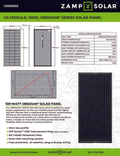 Cargar imagen en el visor de la galería, Zamp solar-Keystone RV OBSIDIAN® SERIES 100-Watt Portable Kit - Regulated
