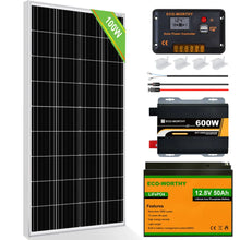 Load image into Gallery viewer, Eco-Worthy-100W 200W 12V (1/2/x100W) Complete Off Grid Solar Kit

