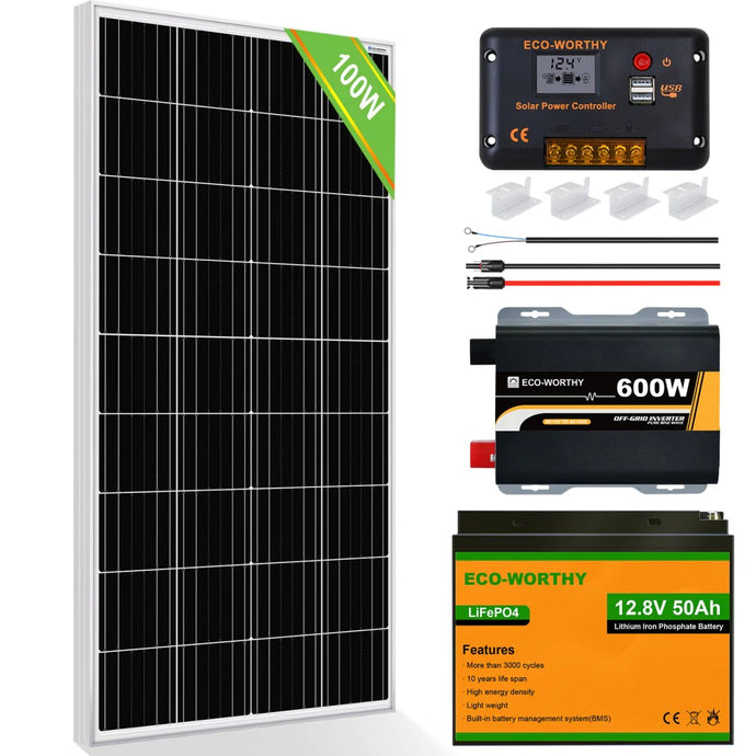 Eco-Worthy-100W 200W 12V (1/2/x100W) Complete Off Grid Solar Kit
