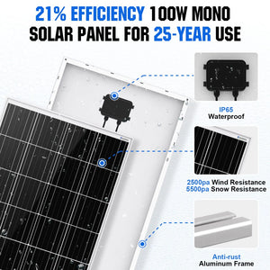 Eco-Worthy-100W 200W 12V (1/2/x100W) Complete Off Grid Solar Kit