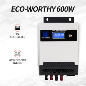 Eco-Worthy Solar-All-in-one Inverter Built in 600W 12V Pure Sine Wave Inverter & 30A Controller for Off Grid System