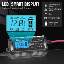 Cargar imagen en el visor de la galería, Eco-Worthy solar-5A &amp; 10A 12V Smart Battery Charger with LCD Display for Lithium (LiFePO4) Batteries
