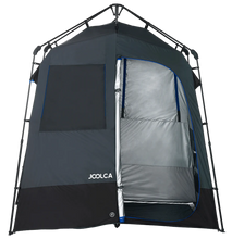 Cargar imagen en el visor de la galería, ENSUITE Double Automatic two-room shower tent, Joolca’s sturdy Ensuite Double shower tent is a bit like a ship in a bottle; it looks impossible, but it pops up in seconds!  What emerges is a two-room en suite, complete with shower space, separate dry changing room, windows, drainage, ventilation, valuables compartment, toiletries organiser, removable laundry hamper, and interior as well as exterior towel lines.
