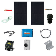 Load image into Gallery viewer, Large-Solar-Charging-24V-Kit  Are you looking for a reliable and efficient way to power your RV with clean and renewable energy? If so, you might be interested in our RV solar charging kit with a 420 watt REC solar panel and a Victron 100/30 mppt. This kit is designed to provide you with enough electricity to run your essential appliances and devices while you enjoy the freedom of off-grid camping.
