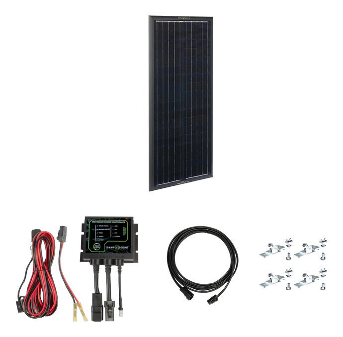 The Zamp Solar OBSIDIAN Series 45 Watt Side By Side Kit is the most rugged and weatherproof solar charging kit on the market. The IP67-rated integrated solar charge controller is engineered to ensure a properly maintained battery that will work better and last longer. Never get stuck with a dead battery due to parasitic draw in your Polaris RZR, Polaris General, Polaris Ranger, Can-Am Defender, Can-Am Maverick, Can-Am Commander, Honda Talon, Honda Pioneer, Kawasaki Mule, and Kawasaki Teryx.