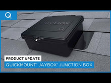 Load and play video in Gallery viewer, Quick Mount-PV QM-JBX-RF02-B1 JayBox™Junction Box Roof Mount for Comp Shingle Roofs Black Finish Version 2
