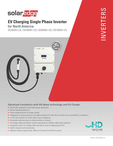 SolarEdge HD-Wave SE7600H-US000NNV2  7.6kW 240 Volt AC Single Phase Grid-Tie Inverter for Electric Vehicle Charging - EV