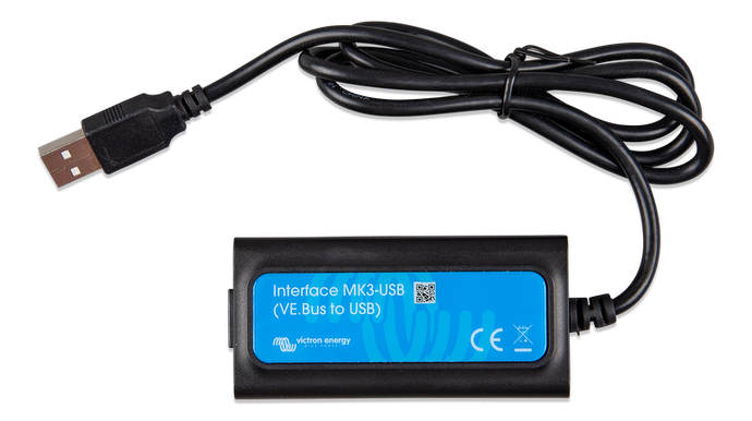 This Interface MK3-USB (VE.Bus to USB) connects Victron's VE Bus port to a USB connection that you can plug in to your PC.  Every MultiPlus and Quattro is ready to communicate with a computer through its RS-485 data port.