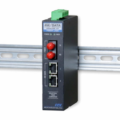RLH Industries this industrial fiber optic media converter is designed to extend two 4 Wire Voice Frequency Signals over fiber optic cable. This system also features bi-directional contact closure for remote relay or alarm status transportation.