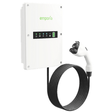 Cargar imagen en el visor de la galería, Charge Your Car. Power Your Home.  The Emporia V2X Charging Station is a bi-directional car charger that can use your car battery to power your home (V2H) or the grid (V2G). Capable of up to 11.5kW charging or discharging power, it’s compatible with CCS Type 1 or NACS connectors.‍ Its waterproof IP66 / NEMA Type 4 enclosure is made to withstand the elements outdoors. ‍
