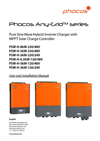 Phocos-PSW-H-3KW-120/24V-3kW 24 Volt 120 VAC Any-Grid Hybrid Off-Grid Inverter/Charger