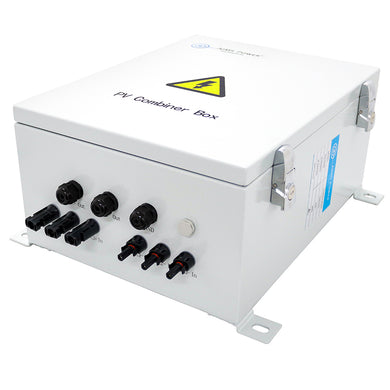 The AIMS Power Solar Array Combiner Box provides a convenient solution for large PV solar array installations. The Combiner Box is exactly that… a box that serves as a central location for multiple input to a single output load. At 10KW/20KW output and 200Vdc input, this pre-wired box, with MC4 input and output connectors and a NEMA waterproof case is a must have for off-grid and grid tied systems