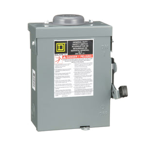 SQUARE D Electric-Safety switch, general duty, non fusible, 60A, 2 poles, 10 hp, 240 VAC, NEMA 3R, bolt-on provision