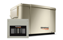 Load image into Gallery viewer, Generac’s 7.5 kW PowerPact™ home standby generator is the affordable, automatic alternative to portable backup power. Significantly quieter than a portable generator, it protects the home’s most essential circuits, like refrigerators, well pumps and select appliances, without having to manually set up during inclement weather, refuel, or run electrical cords.
