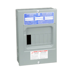 SQUARE D Electric-Load center, Homeline, 1 phase, 6 spaces, 12 circuits, 100A fixed main lugs, NEMA1, surface cover, consumer pack