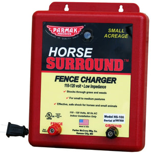 Parmak Horse Surround Electric Fence Charger Model HS-100 110-120 volt – AC Operated – Small Acreage  Safe, effective, shock designed for animals that are sensitive to electric shock like horses, dogs and short haired animals. Approved by Leading Equestrians. Advanced Solid-State Circuitry Shocks through weeds & brush. Quick, and Easy Installation
