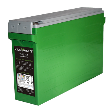 KiloVault 2100 PLC 2100Wh 180 Ah 12V Advanced AGM Battery  Our newest member of the KiloVault family - not a sibling - but a cousin!  The 2100 PLC is a pure lead carbon sealed AGM deep cycle solar battery, for cycling applications.   The batteries are designed for residential or light commercial off-grid, backup, or self-consumption applications.