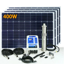 Cargar imagen en el visor de la galería, Put the Sun to Work on your land with the famous RPS 400 is trusted by  farmers and ranchers with moderate head and water requirements. Four solar panels can be mounted easily on a single pole, and at low head can still pump 2700 gallons a day, and over 400 gallons at 250 feet. And to give you more flexibility and peace of mind, batteries or a generator can be used to supplement as needed.

