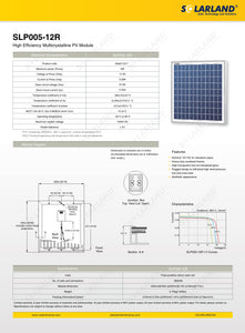 SOLARLAND-SLP005-12R Multicrystalline 5 Watt 12 Volt Solar Panel