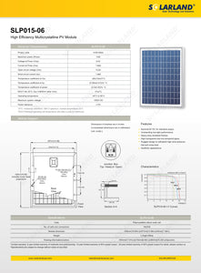 SOLARLAND-SLP015-06U Multicrystalline 15 Watt 6 Volt Solar Panel