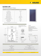 Load image into Gallery viewer, SOLARLAND-SLP020-12R Multicrystalline 20 Watt 12 Volt Solar Panel W/ 10ft Cable
