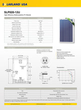 Load image into Gallery viewer, SOLARLAND-SLP020-12U Multicrystalline 20 Watt 12 Volt Solar Panel
