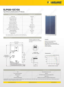 Solarland SLP030-SLP030-12C1D2 Multicrystalline 30 Watt 12 Volt Solar Panel