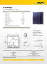 Load image into Gallery viewer, Solarland SLP030-12R Multicrystalline 30 Watt 12 Volt Solar Panel W/ 10ft Cable
