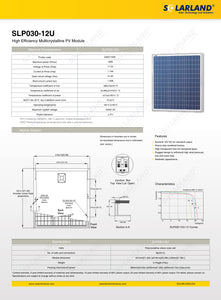 SOLARLAND-SLP030-SLP030-12U Multicrystalline 30 Watt 12 Volt Solar Panel