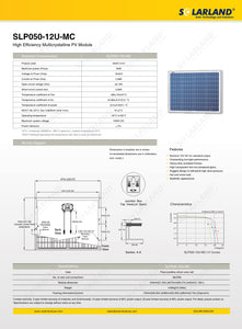 SOLARLAND-SLP050-12U-MC Multicrystalline 50 Watt 12 Volt Solar Panel With MC4 Connectors