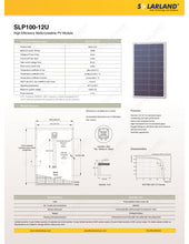 Load image into Gallery viewer, SOLARLAND-SLP100-12U Multicrystalline 100 Watt 12 Volt Solar Panel
