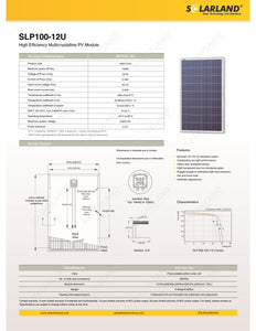 SOLARLAND-SLP100-12U Multicrystalline 100 Watt 12 Volt Solar Panel