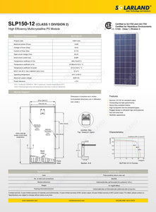 SOLARLAND-SLP150S-12U Multicrystalline 150 Watt 12 Volt Solar Panel